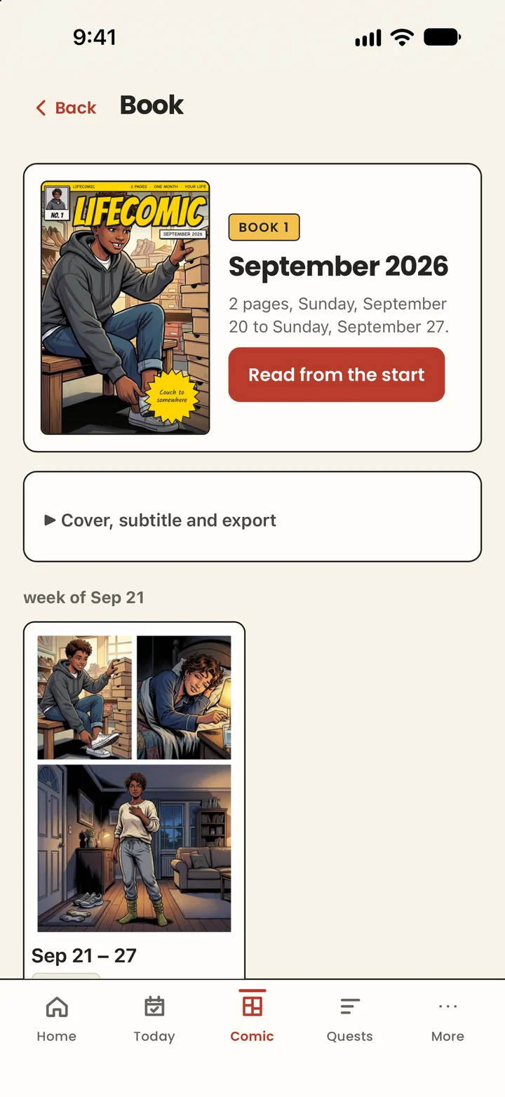 Book 1, September 2026, with a drawn cover of Dara running at dawn, and its subtitle Couch to somewhere